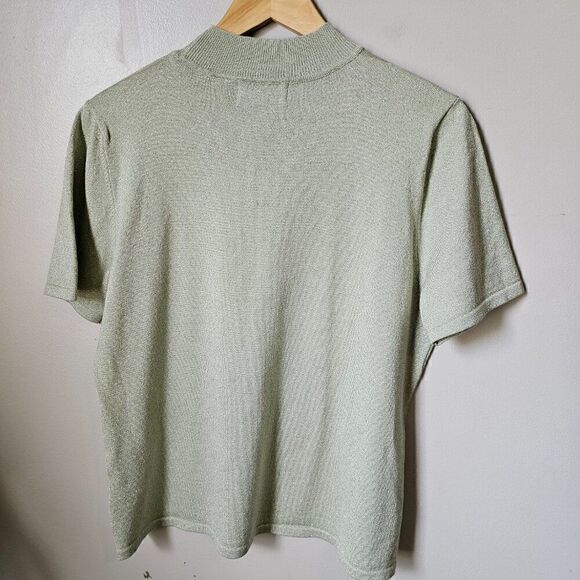 EUC LIKE NEW ALFRED DUNNER SAGE GREEN EMBELLISHED METALLIC MOCK NECK TOP SIZE M - Picture 12 of 15